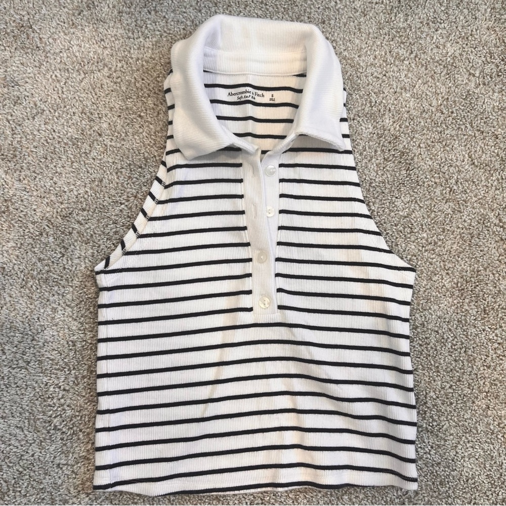 Navy and white stripe collared tank